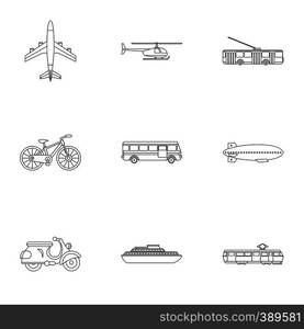 Transport for movement icons set. Outline illustration of 9 transport for movement vector icons for web. Transport for movement icons set, outline style