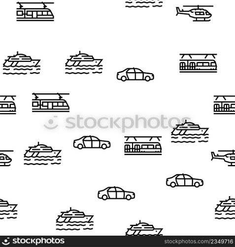 Transport For Riding And Flying Vector Seamless Pattern Thin Line Illustration. Transport For Riding And Flying Vector Seamless Pattern