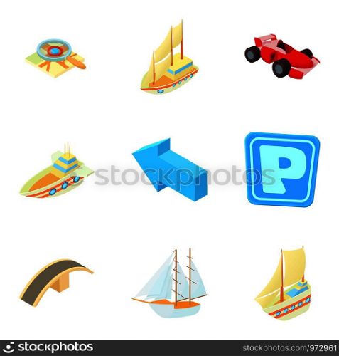 Transport icons set. Cartoon set of 9 transport vector icons for web isolated on white background. Transport icons set, cartoon style