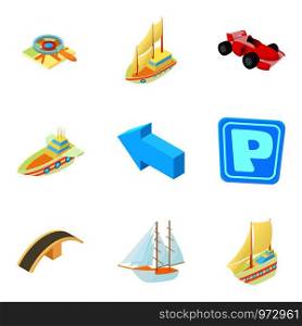 Transport icons set. Cartoon set of 9 transport vector icons for web isolated on white background. Transport icons set, cartoon style