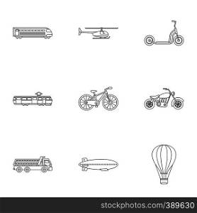 Transport icons set. Outline illustration of 9 transport vector icons for web. Transport icons set, outline style