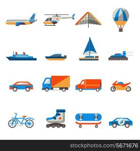 Transport icons set with ship truck helicopter isolated vector illustration