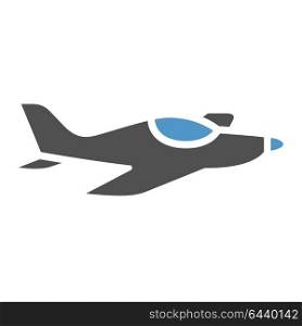 Transport in the sky. Aeroplane - gray blue icon isolated on white background