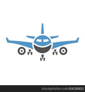 Transport in the sky. Plane - gray blue icon isolated on white background