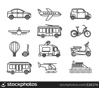 Transport line icons. Outline transport black vector icons on white background. Transport line icons