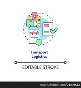 Transport logistics concept icon. Shipping and delivery. Export business tips abstract idea thin line illustration. Isolated outline drawing. Editable stroke. Arial, Myriad Pro-Bold fonts used. Transport logistics concept icon