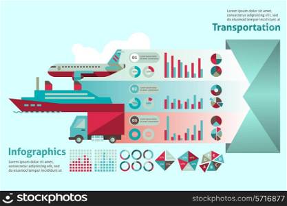 Transport paper infographic set with water ground air vehicle elements vector illustration