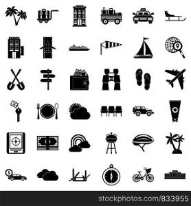 Transport trip icons set. Simple style of 36 transport trip vector icons for web isolated on white background. Transport trip icons set, simple style