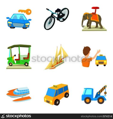 Transport vehicle icons set. Cartoon set of 9 transport vehicle vector icons for web isolated on white background. Transport vehicle icons set, cartoon style