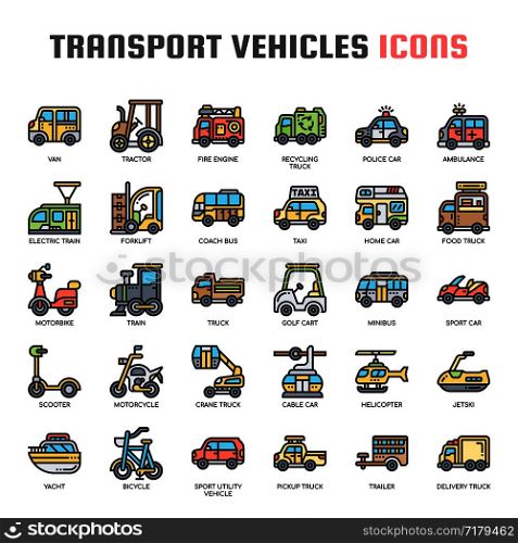 Transport Vehicles , Thin Line and Pixel Perfect Icons