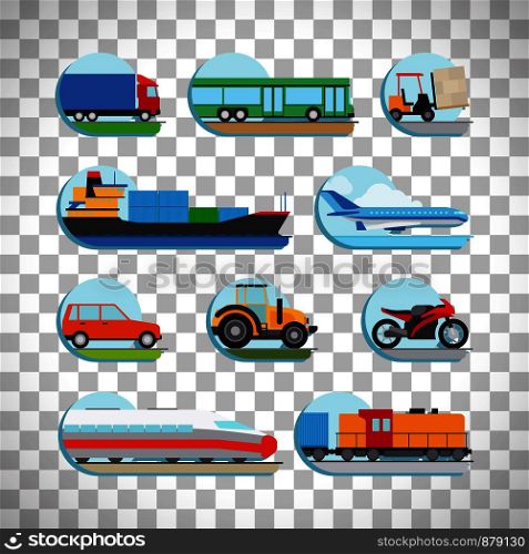 Transportation and logistics icons isolated on transparent background. Vector illustration. Transportation icons on transparent background