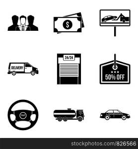 Transportation business icons set. Simple set of 9 transportation business vector icons for web isolated on white background. Transportation business icons set, simple style