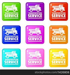 Transportation company icons set 9 color collection isolated on white for any design. Transportation company icons set 9 color collection