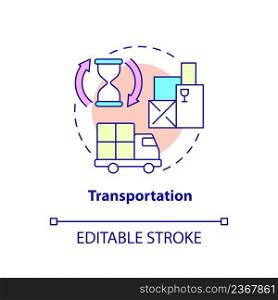 Transportation concept icon. Additional expenses. Product delivery. Type of muda abstract idea thin line illustration. Isolated outline drawing. Editable stroke. Arial, Myriad Pro-Bold fonts used. Transportation concept icon