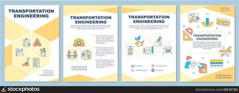 Transportation engineering brochure template. Roadways and railways. Flyer, booklet, leaflet print, cover design with linear icons. Vector layouts for magazines, annual reports, advertising posters. Transportation engineering brochure template