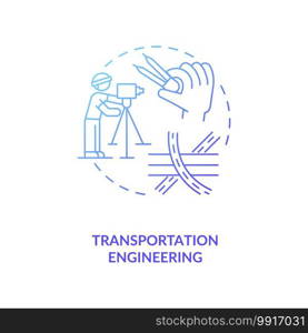 Transportation engineering dark blue gradient concept icon. Planing road, urban infrastructure. Civil engineering idea thin line illustration. Vector isolated outline RGB color drawing. Transportation engineering dark blue gradient concept icon