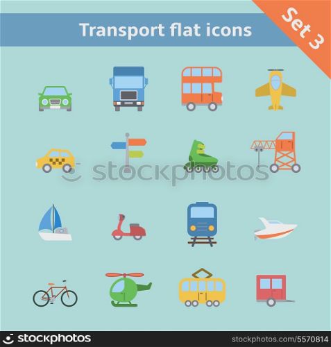 Transportation flat icons set of aircraft boat yacht helicopter isolated vector illustration