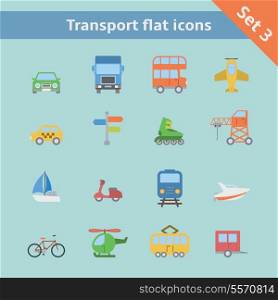 Transportation flat icons set of aircraft boat yacht helicopter isolated vector illustration