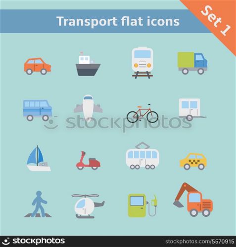 Transportation flat icons set of car truck bus pedestrian isolated vector illustration