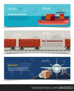 Transportation Horizontal Banners. Transportation horizontal banners with differernt kinds of logistic transports and vehicles vector illustration