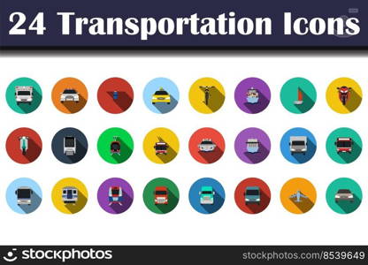 Transportation Icon Set. Flat Design With Long Shadow. Vector illustration.