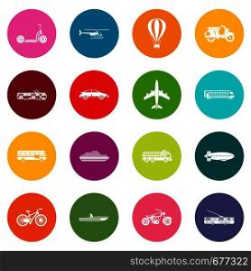 Transportation icons many colors set isolated on white for digital marketing. Transportation icons many colors set