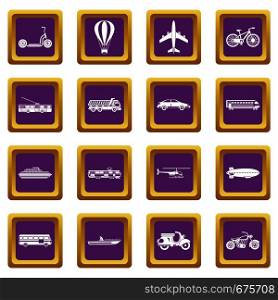 Transportation icons set in purple color isolated vector illustration for web and any design. Transportation icons set purple