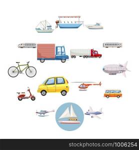 Transportation icons set. Outline illustration of 16 transportation vector icons for web. Transportation icons set, cartoon style