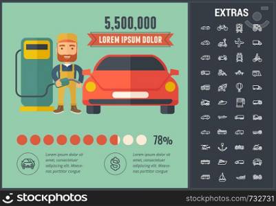 Transportation infographic template, elements and icons. Infograph includes customizable graph, line icon set with transport vehicle, truck trailer, airplane flight, car, construction vehicles etc.. Transportation infographic template and elements.