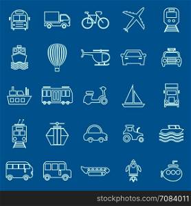 Transportation line color icons on blue background, stock vector