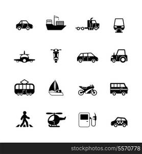 Transportation pictograms collection of tanker container tractor gas station isolated vector illustration