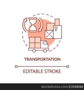 Transportation red concept icon. Additional expenses. Product delivery. Type of muda abstract idea thin line illustration. Isolated outline drawing. Editable stroke. Arial, Myriad Pro-Bold fonts used. Transportation red concept icon