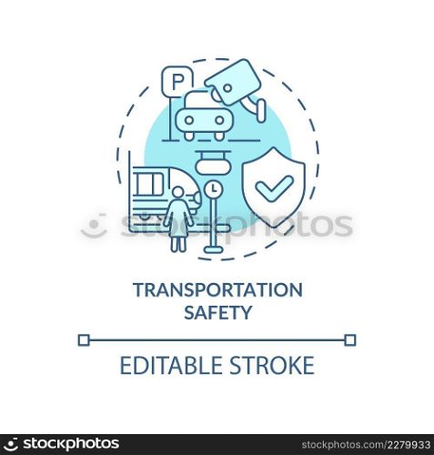 Transportation safety turquoise concept icon. Comfortable city design for women abstract idea thin line illustration. Isolated outline drawing. Editable stroke. Arial, Myriad Pro-Bold fonts used. Transportation safety turquoise concept icon