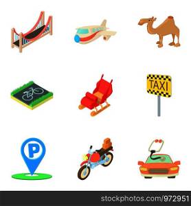 Transportation technology icons set. Cartoon set of 9 transportation technology vector icons for web isolated on white background. Transportation technology icons set, cartoon style