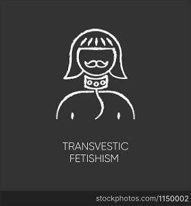 Transvestic fetishism chalk icon. Queer. Androgynous man. Drag crossdressing. Erotic interest in transgender. Paraphilia. Sexual deviation. Mental disorder. Isolated vector chalkboard illustration