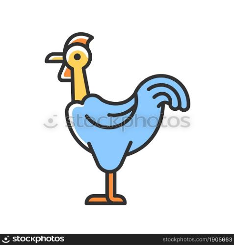 Transylvanian chicken RGB color icon. Naked neck chicken breed. Bird with featherless neck. Poultry farming for meat and eggs. Isolated vector illustration. Simple filled line drawing. Transylvanian chicken RGB color icon