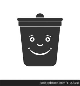 Trash and waste tank icon with funny face. Isolated on white background in flat design style.