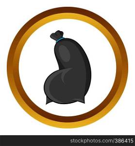 Trash bag vector icon in golden circle, cartoon style isolated on white background. Trash bag vector icon