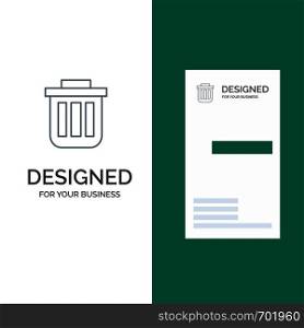 Trash, Basket, Bin, Can, Container, Dustbin, Office Grey Logo Design and Business Card Template