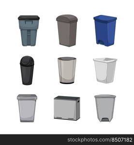 trash bin garbage set cartoon. waste can, recycle rubbish container, basket dustbin plastic trash bin garbage vector illustration. trash bin garbage set cartoon vector illustration