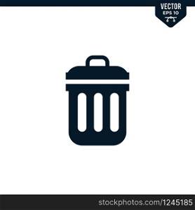 Trash bin icon collection in glyph style, solid color vector