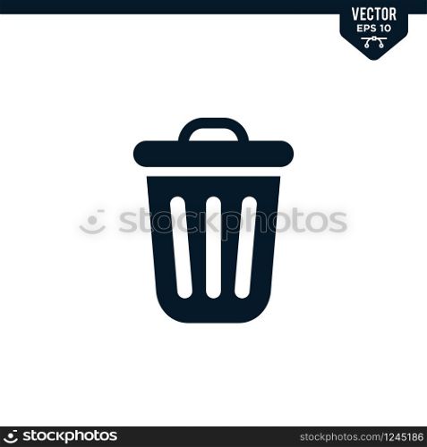 Trash bin icon collection in glyph style, solid color vector