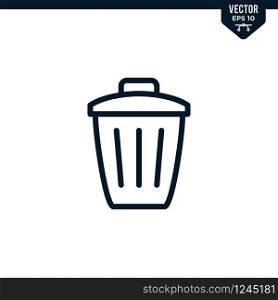 Trash bin icon collection in outlined or line art style, editable stroke vector