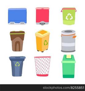 trash bin set cartoon. garbage can, rubbish recycle, waste plastic, dust basket trash bin sign. isolated symbol vector illustration. trash bin set cartoon vector illustration