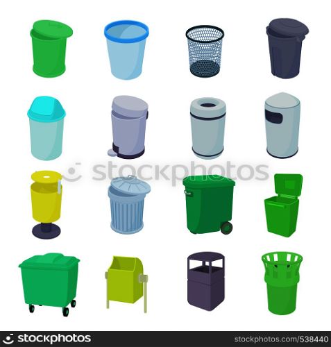 Trash bin set icons in isometric 3d style isolated on white background. Trash bin set icons