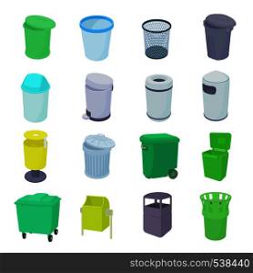Trash bin set icons in isometric 3d style isolated on white background. Trash bin set icons