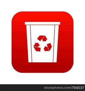 Trash bin with recycle symbol icon digital red for any design isolated on white vector illustration. Trash bin with recycle symbol icon digital red