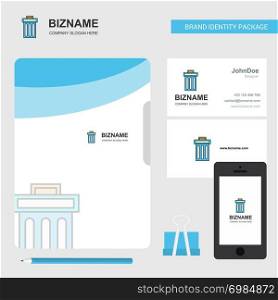 Trash Business Logo, File Cover Visiting Card and Mobile App Design. Vector Illustration