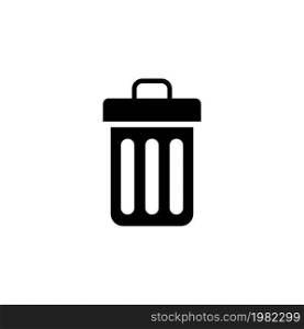 Trash Can Bin. Flat Vector Icon. Simple black symbol on white background. Trash Can Bin Flat Vector Icon