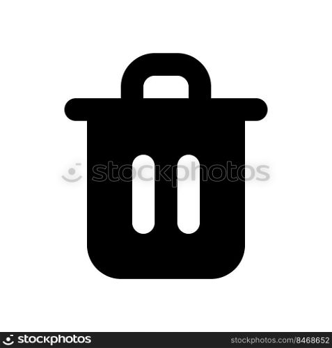 Trash can black glyph ui icon. Delete button. Recycle bin. Waste container. User interface design. Silhouette symbol on white space. Solid pictogram for web, mobile. Isolated vector illustration. Trash can black glyph ui icon